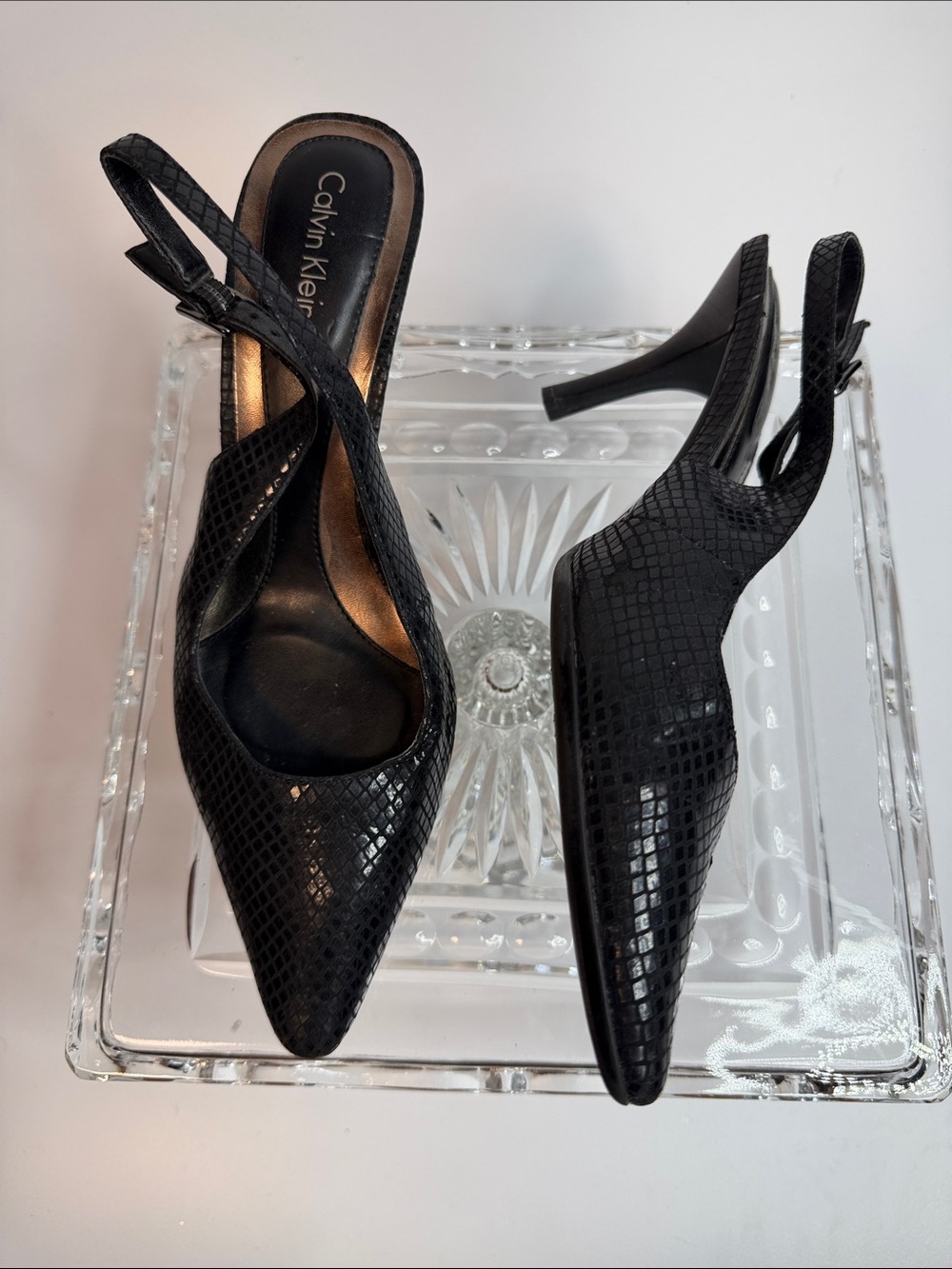Calvin Klein Pumps- black snake sling back- 7
